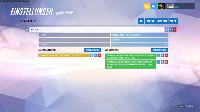 Overwatch Workshop Tracer AOE Schaden Einstellungen